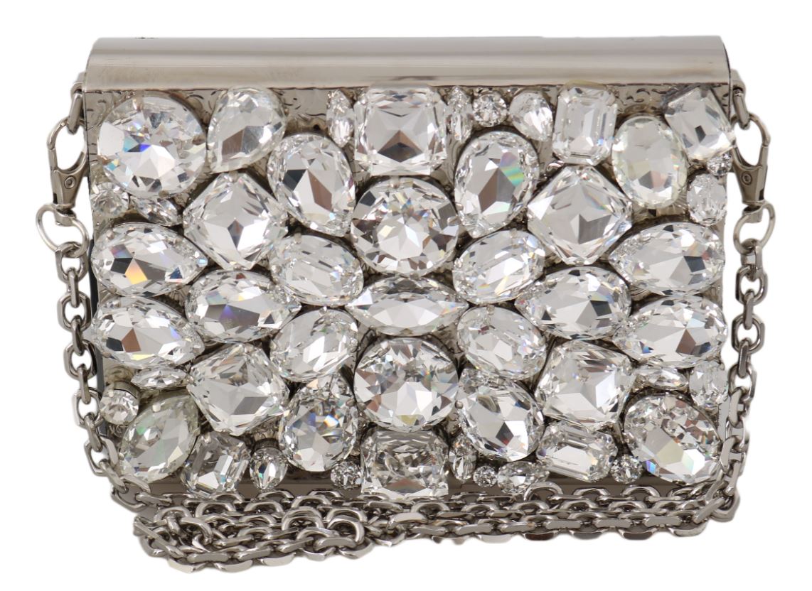 Dolce & Gabbana - Crystal Cage Clutch Bag Chain Necklace Silver