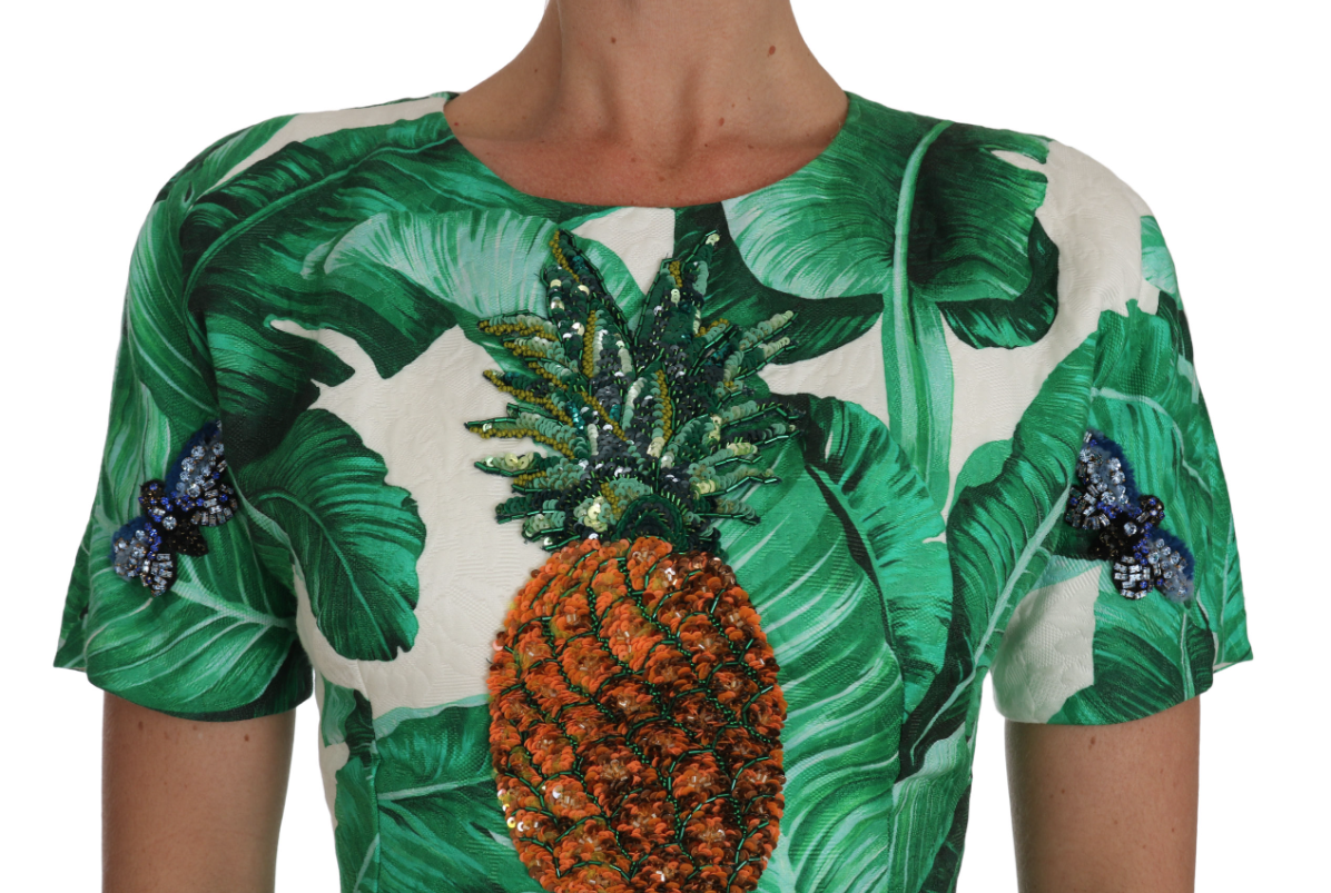 DOLCE & GABBANA A-Line Banana Leaf Pineapple Crystal Dress