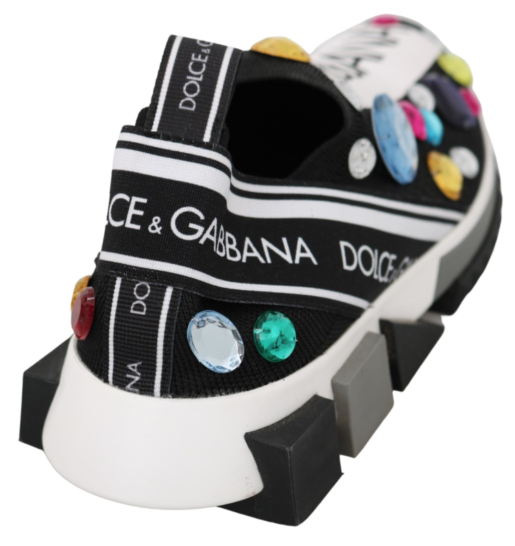 DOLCE & GABBANA Black Multicolor Crystal Sneakers Shoes