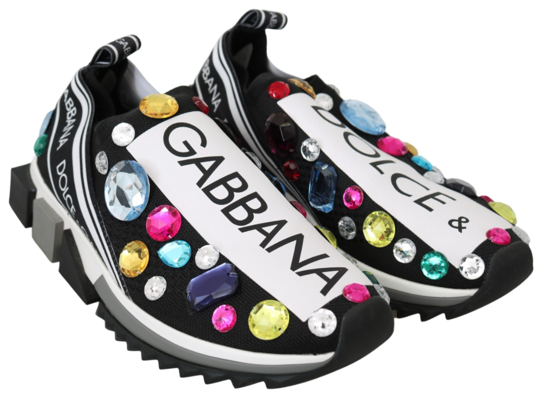 DOLCE & GABBANA Black Multicolor Crystal Sneakers Shoes