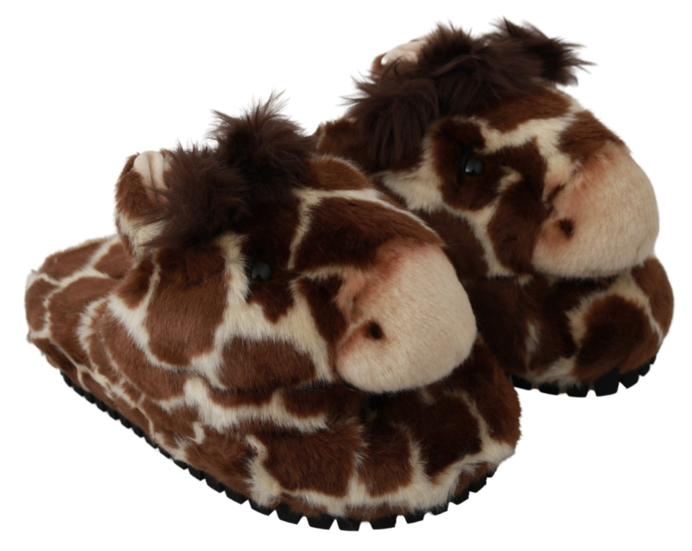 DOLCE & GABBANA Brown Giraffe Flats Slippers Sandals Shoes