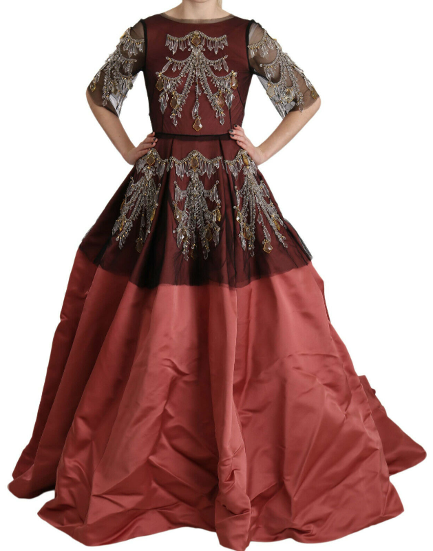 DOLCE & GABBANA Crystal Chandelier Silk Princess Gown Dress
