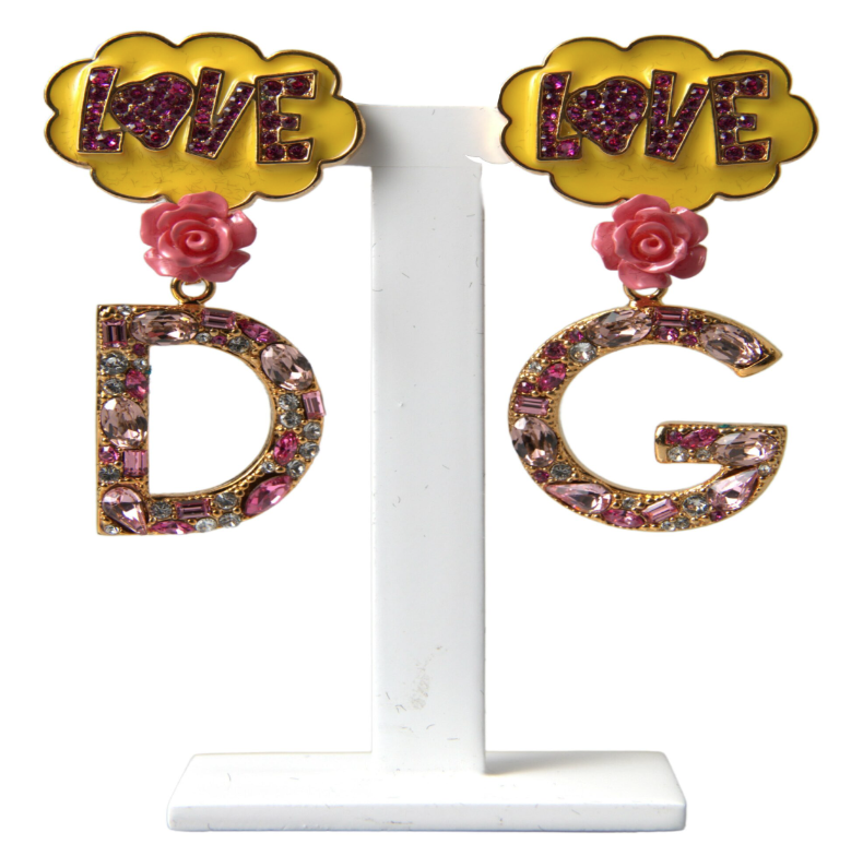 DOLCE & GABBANA Gold Crystal LOVE DG Clip On Dangling Jewelry Earrings