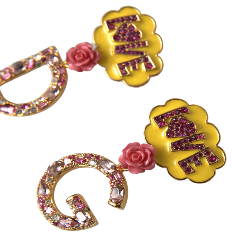 DOLCE & GABBANA Gold Crystal LOVE DG Clip On Dangling Jewelry Earrings
