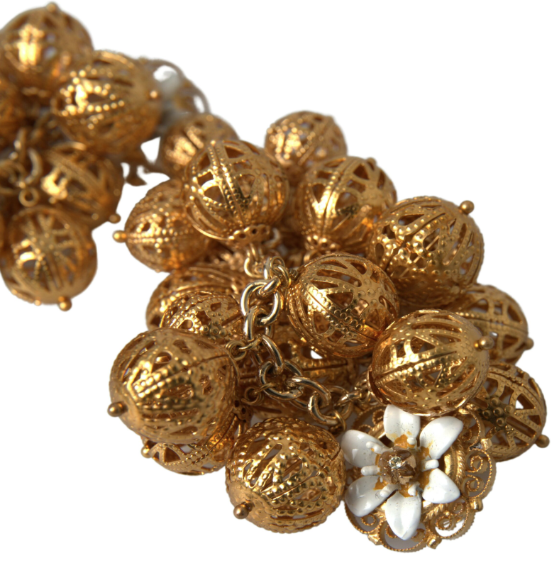 DOLCE & GABBANA Gold Tone Brass White Flowers Filigree Grape Earrings