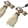 DOLCE & GABBANA Gold Tone Crystal Bow Beaded Tassel Drop Clip Earrings