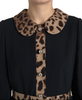 DOLCE & GABBANA Black Leopard Collared Sheath Midi Dress