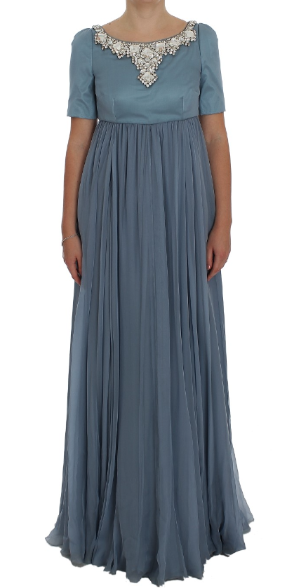 DOLCE & GABBANA Blue Silk Crystal Sheath Gown Ball Dress