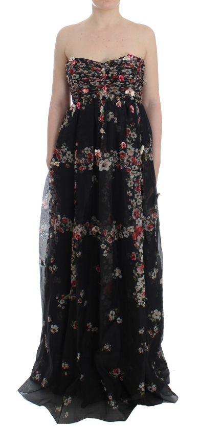 DOLCE & GABBANA Masterpiece black floral print silk runway dress