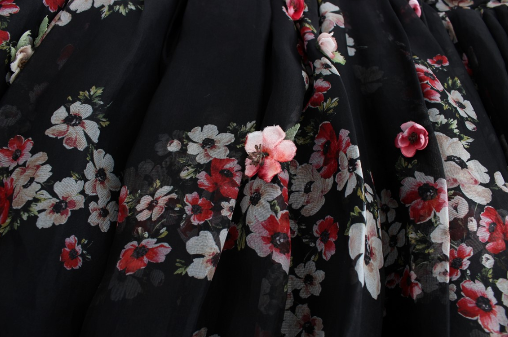 DOLCE & GABBANA Masterpiece black floral print silk runway dress