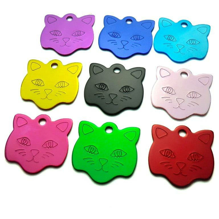 Engraved Dog Cat ID Tag Personalised Cat Face Shape Print Pet Name Plate Puppy Dogs Name Phone No. Tags