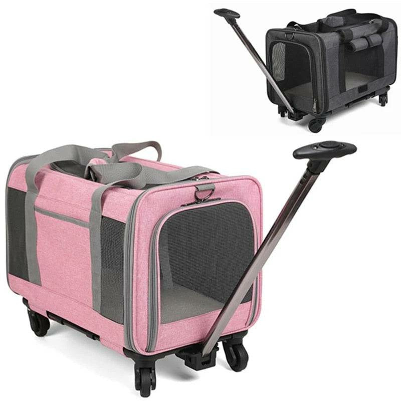Portable Pet Trolley Case Detachable Universal Wheel Breathable Foldable Large Capacity Pet Puppy Travel Bag Breathable Mesh Bag