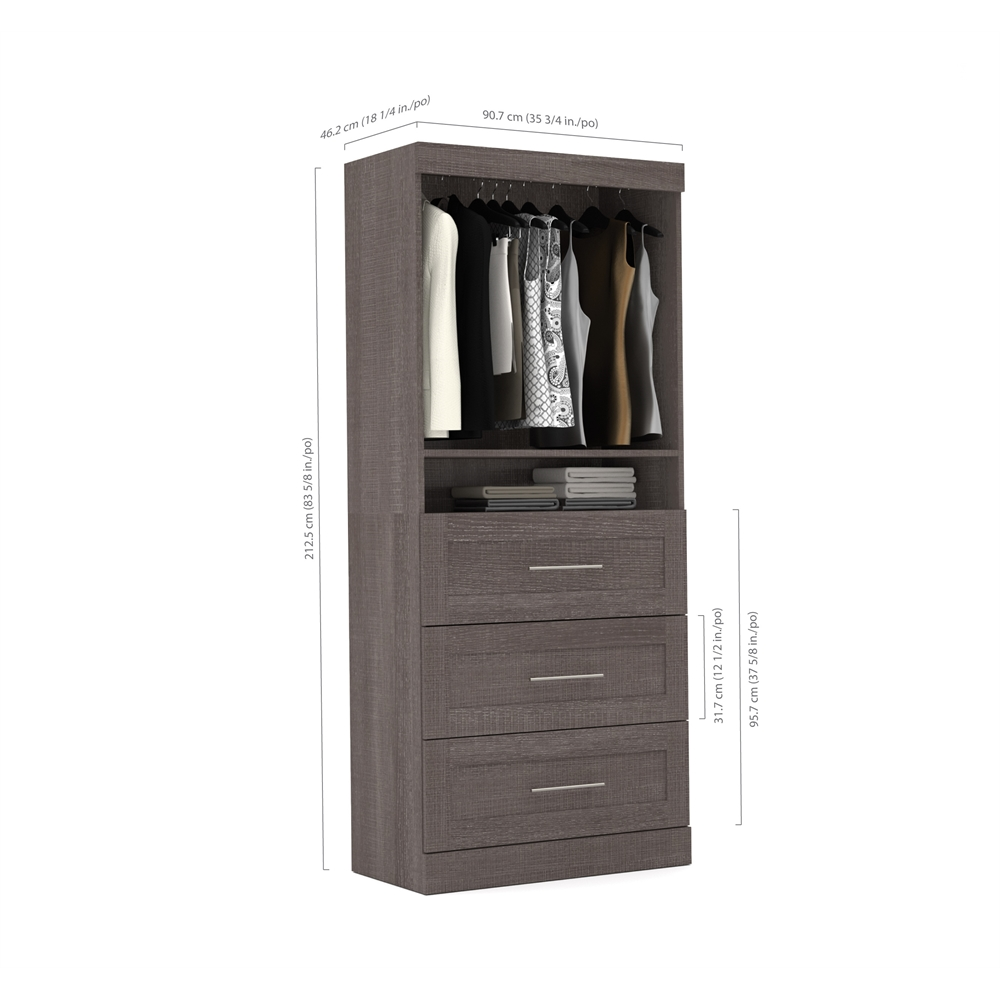 36" storage unit with 3-drawer set in Bark Gray