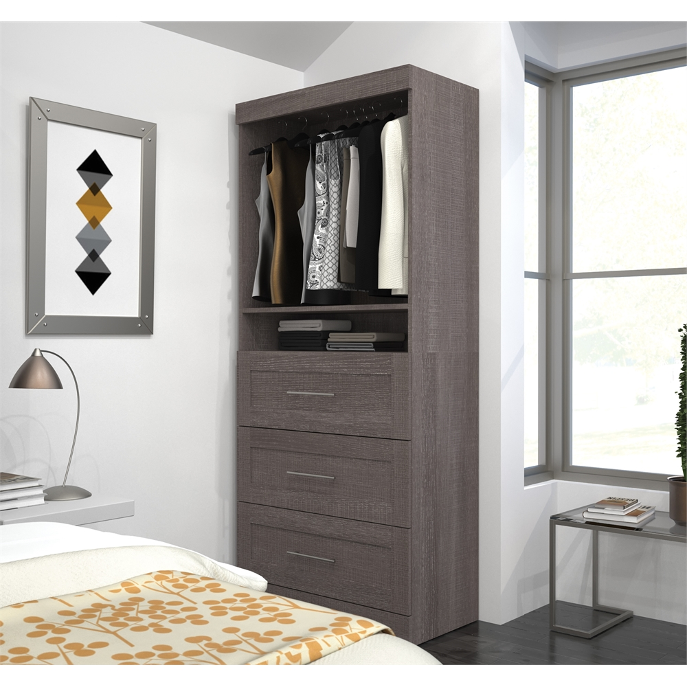 36" storage unit with 3-drawer set in Bark Gray