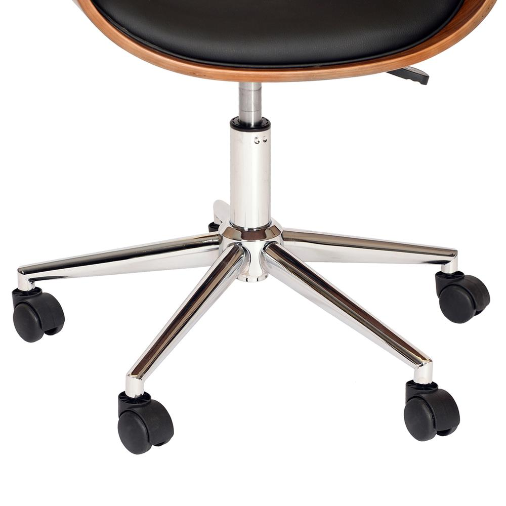 Armen Living Julian Modern Office Chair In Chrome Finish with Black Faux Leather And Walnut Veneer Back