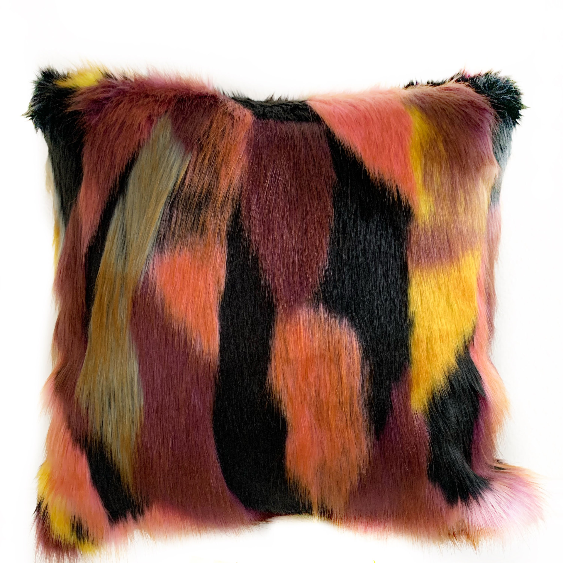 Plutus Burgandy, Black Exotic Parrot Animal Faux Fur Luxury Throw Pillow