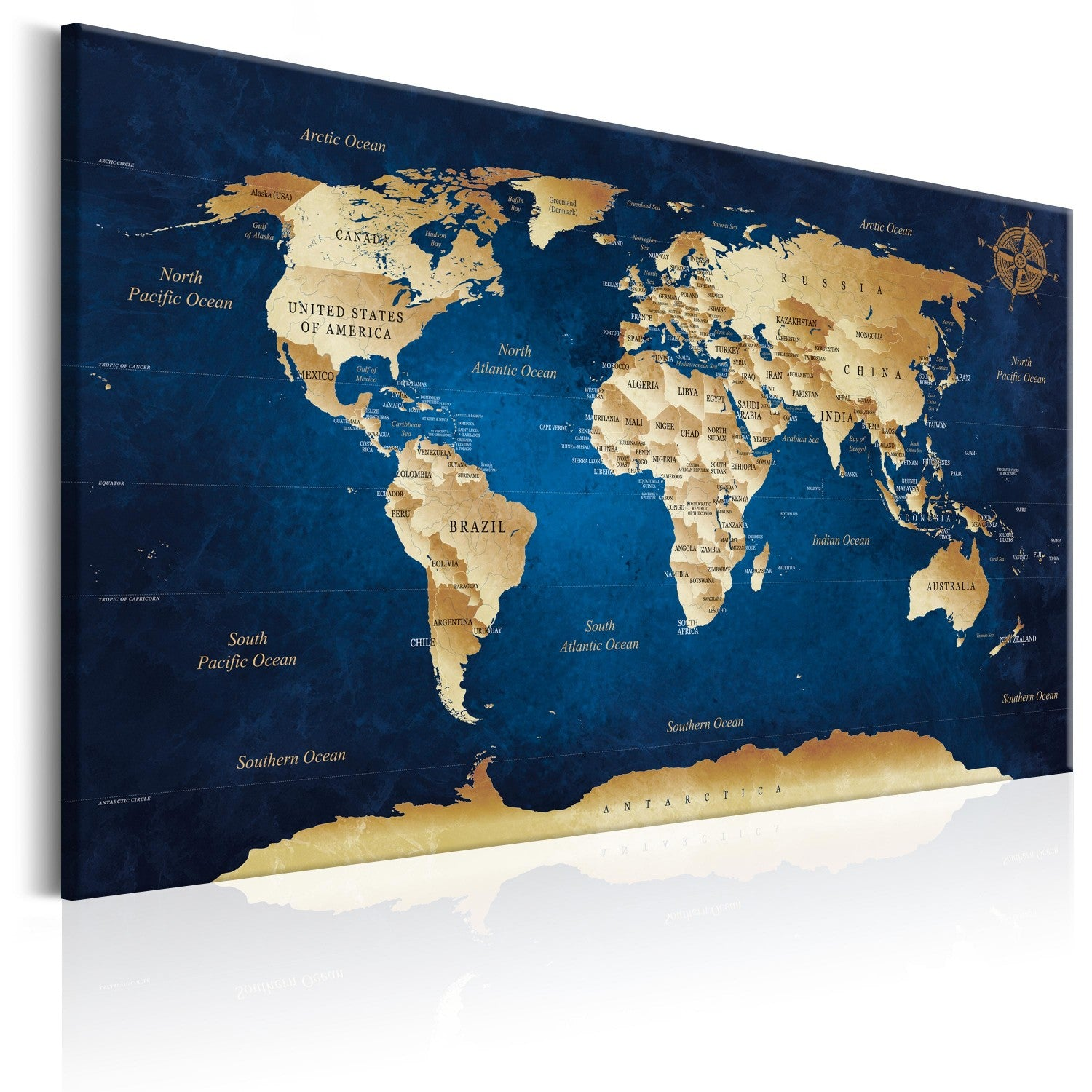 Canvas Painting - World Map: The Dark Blue Depths