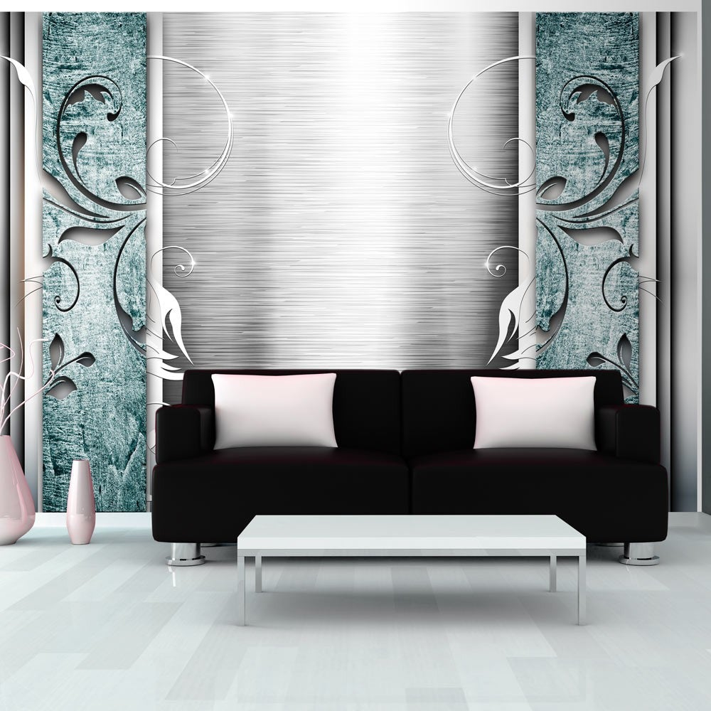 Wallpaper - Mural - Steel leaves with turquoise
