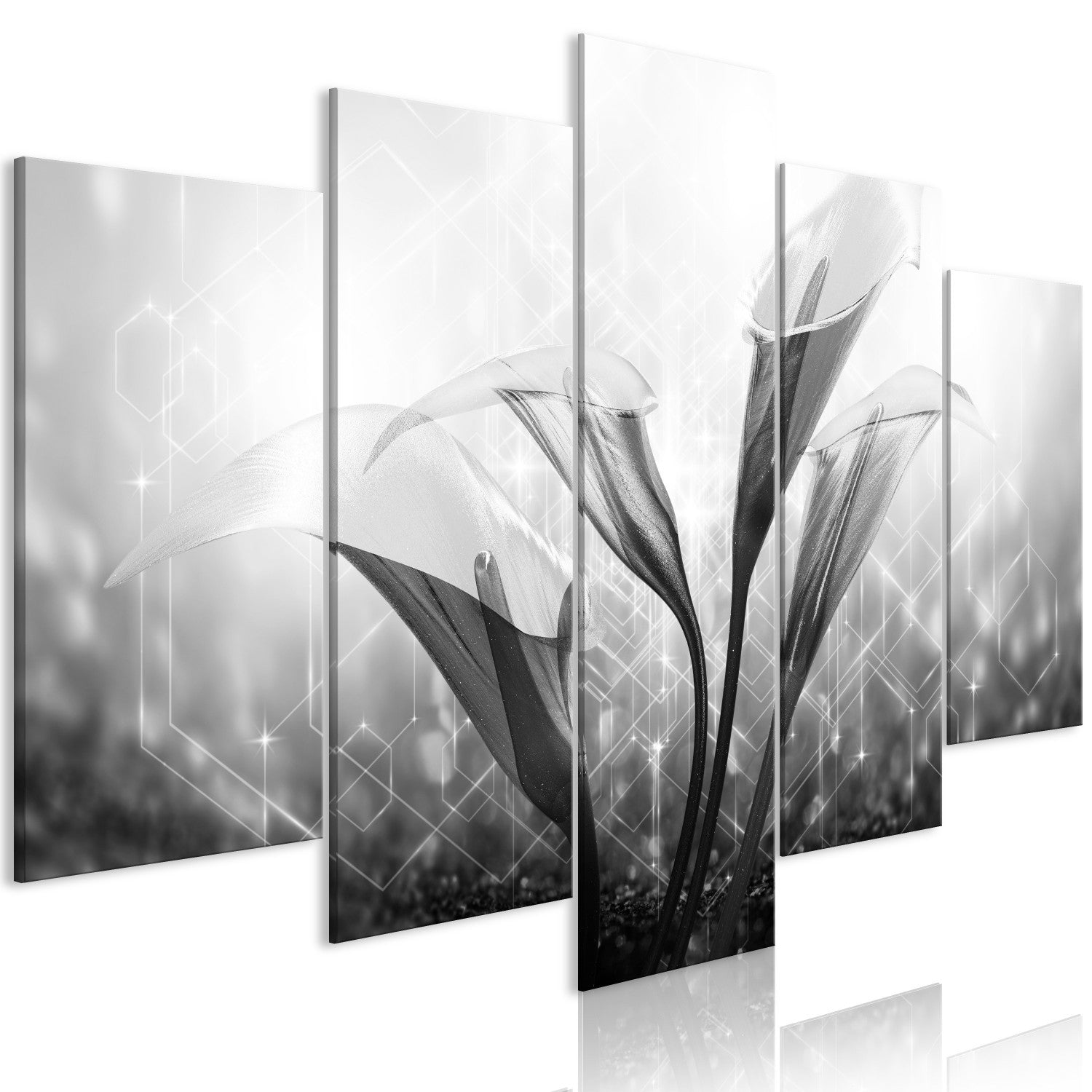 Canvas Painting - Floral Quartet (5 Parts) Wide Grey