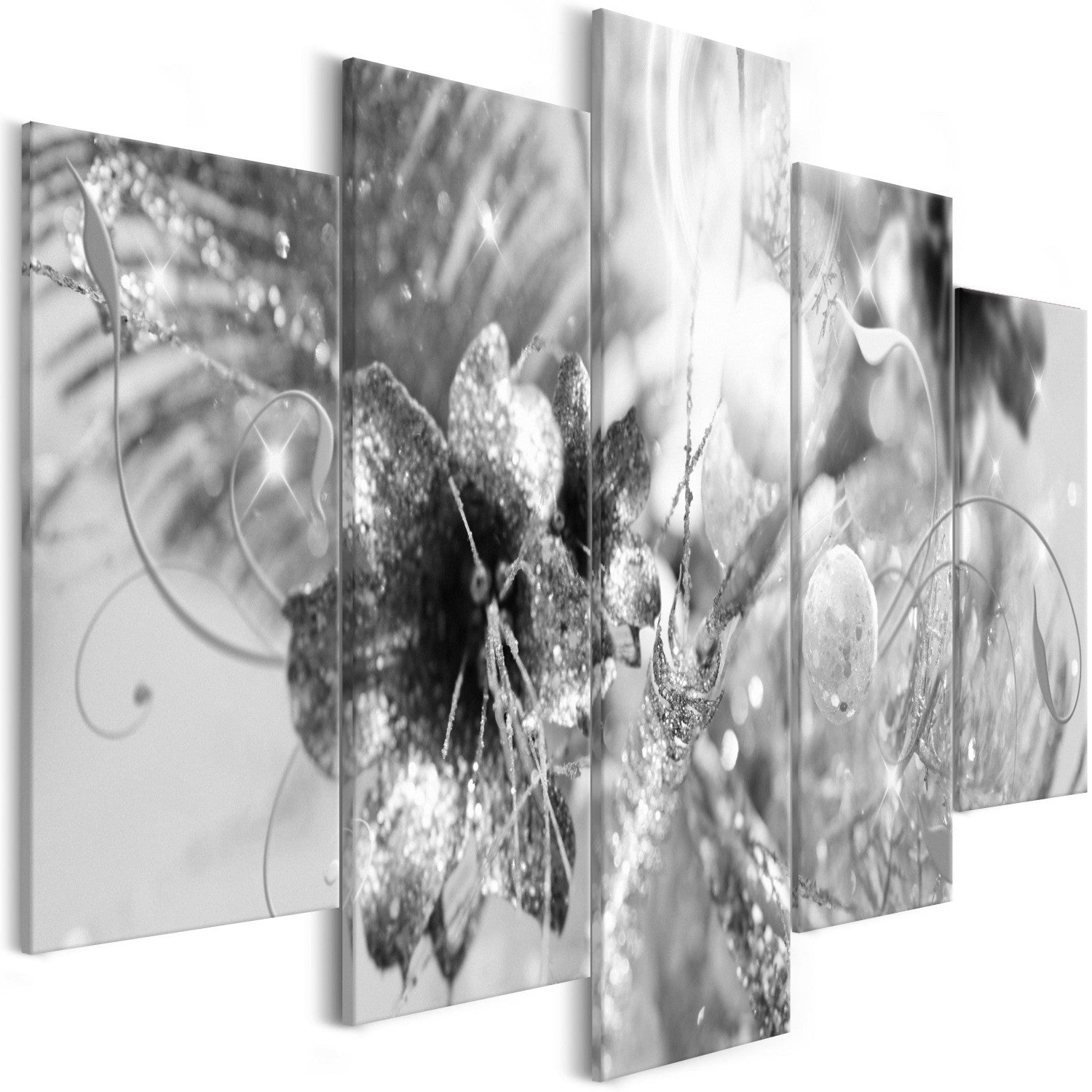 Canvas Painting - Shiny Flower (5 Parts) Grey Wide