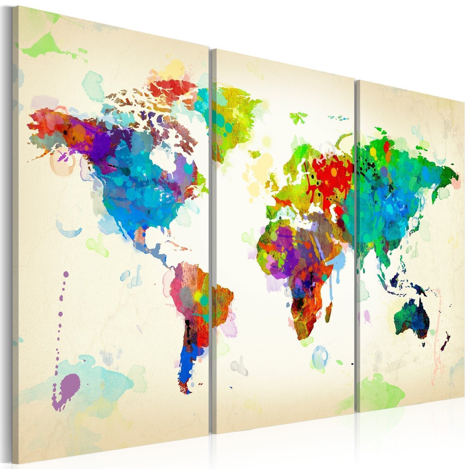 Canvas Painting - World Map (All Colors of The World - Triptych)