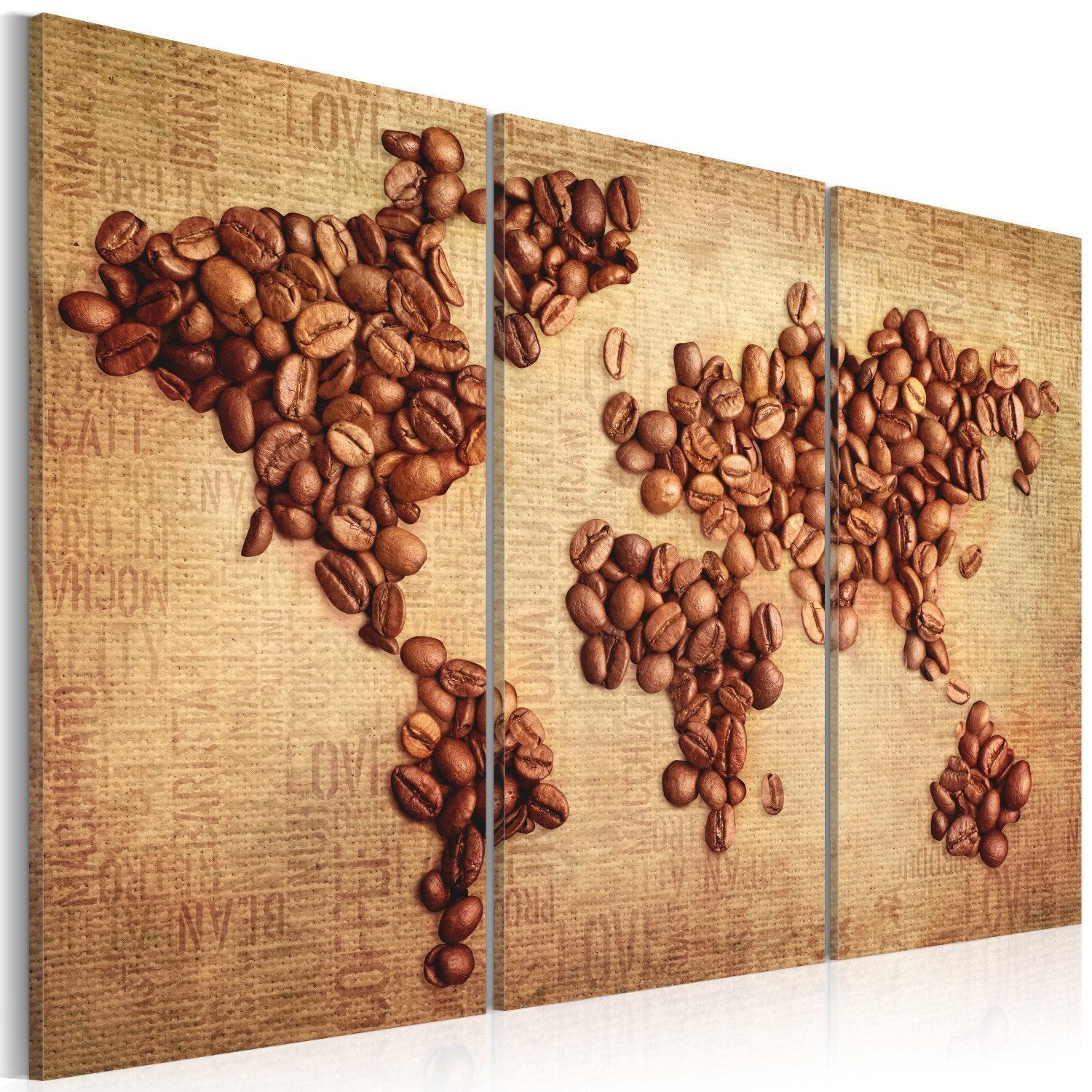 Canvas Painting - World Map: The World Of Coffee - Triptych