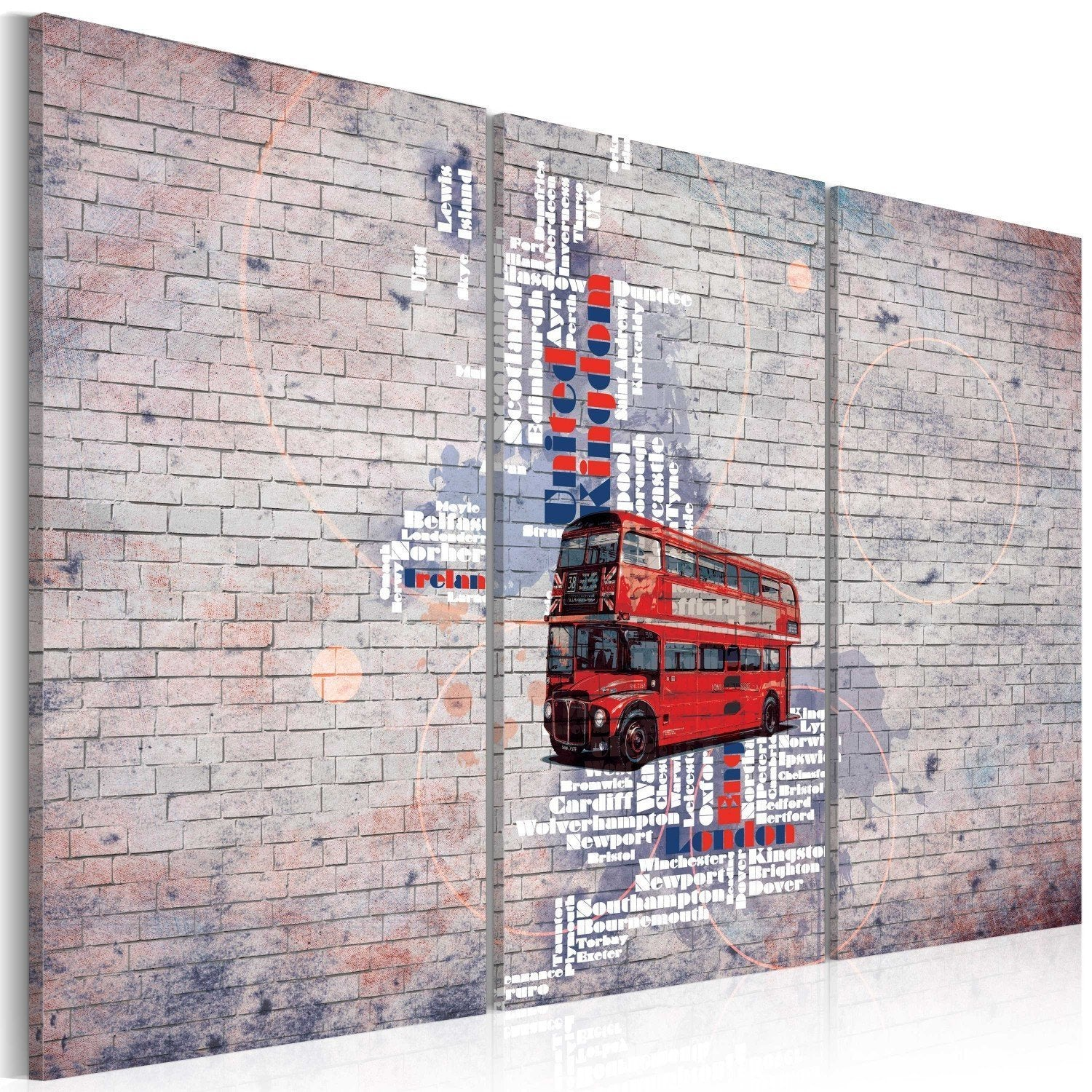 Canvas Painting - Map Of The World: Around Great Britain In Routemaster - Triptych