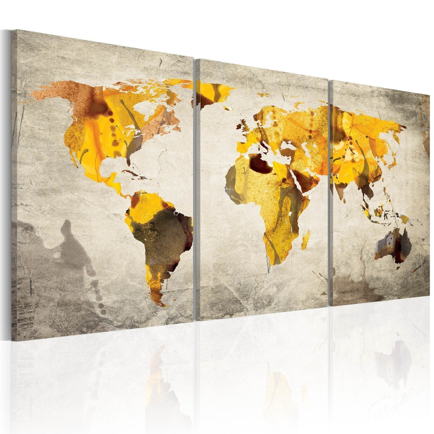 Canvas Painting - World Map (Yellow Continents)