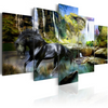 Canvas Painting - Black Steed Against Heavenly Waterfall Backdrop
