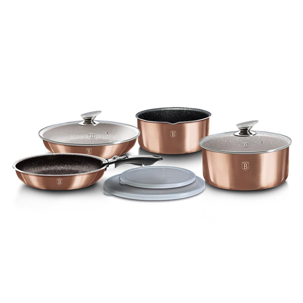 9-Pieces Cookware Set with Detached Ergonomic Handle