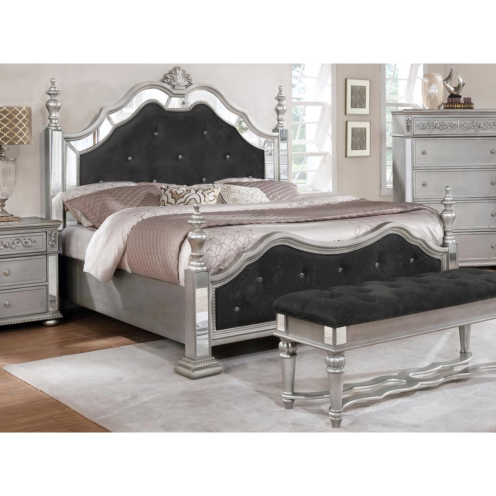 Black Velvet Queen Panel Bed with Bed Posts