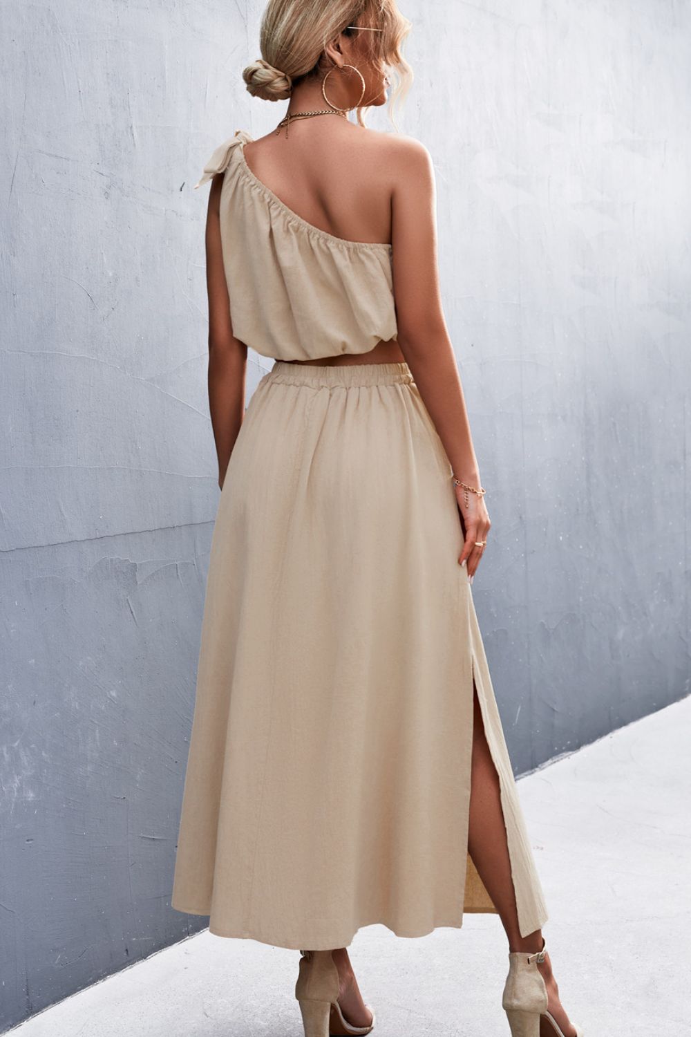One-Shoulder Sleeveless Cropped Top and Maxi Skirt Set