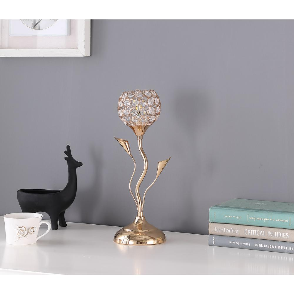 14" in ROSE GOLD FLORAL BELL GLAM METAL TABLE LAMP