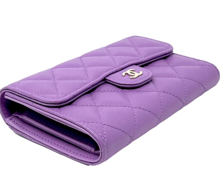 CHANELChanel Classic Small Flap Wallet Card Holder Light Purple with  Silver Tone Metal AP0220