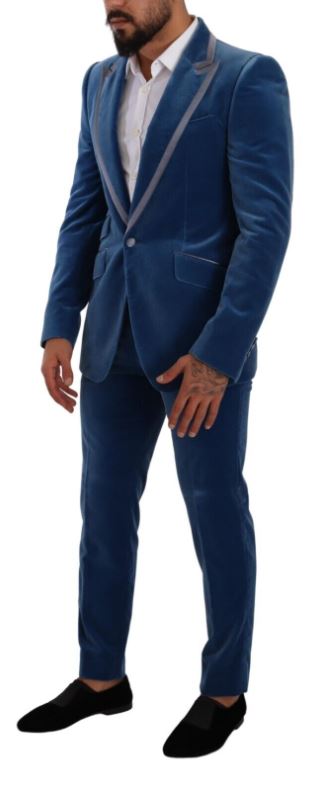 DOLCE & GABBANA Blue SICILIA Velvet Slim Fit 2 Piece Suit