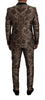DOLCE & GABBANA Brown Jacquard Slim Fit Breasted 3 Piece Suit