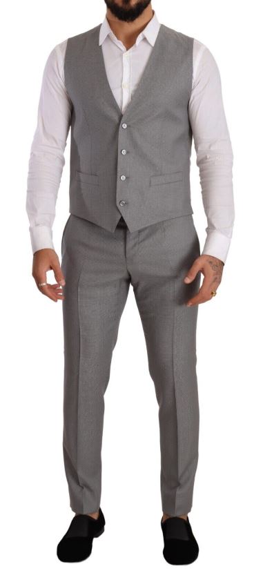 DOLCE & GABBANA Gray MARTINI Wool Slim Fit 3 Piece Suit