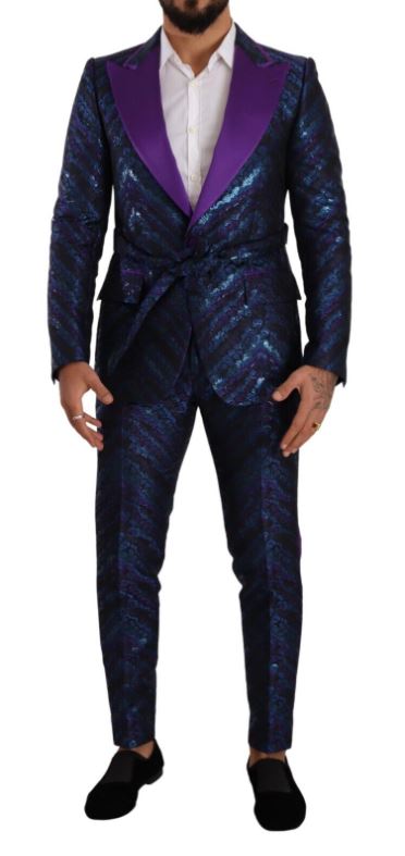 DOLCE & GABBANA Metallic Purple Single Breasted 2 Piece Suit