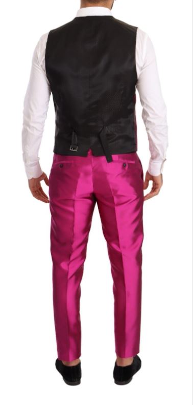 DOLCE & GABBANA Pink MARTINI Floral Silk Slim 3 Piece Set Suit