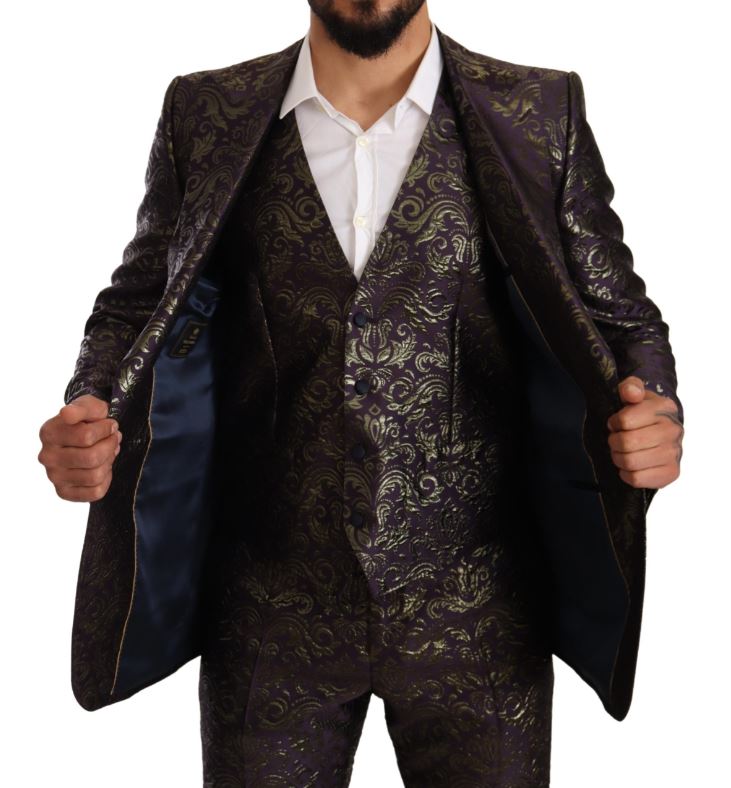 DOLCE & GABBANA Purple Gold Brocade Slim 3 Piece SICILIA Suit