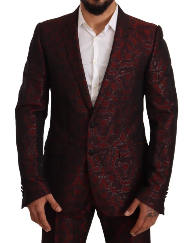DOLCE & GABBANA Red Brocade Slim 2 Piece Set MARTINI Suit